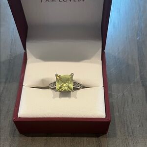 Elegant Silver Ring with Peridot looking Gemstone